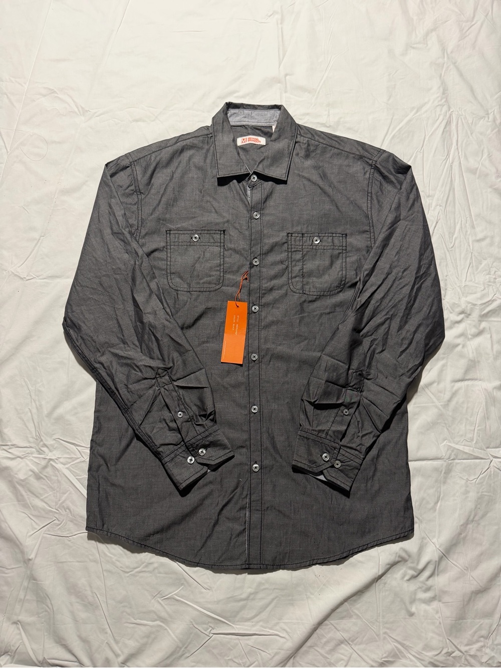 Michael Brandon Long Sleeve Button-Up Shirt Modern Fit Charcoal L NWT